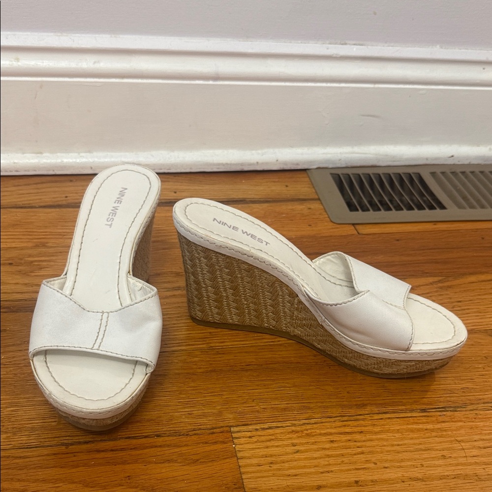 Nine West Cream Wedge Sandals